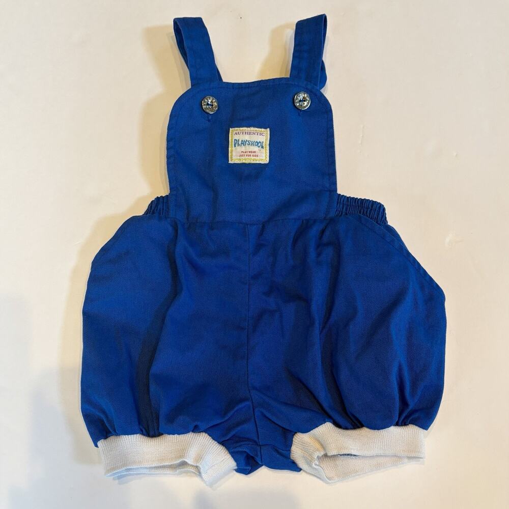Vintage 90s Playskool Blue Bubble Romper Shortalls Baby Toddler Overalls Size 2T